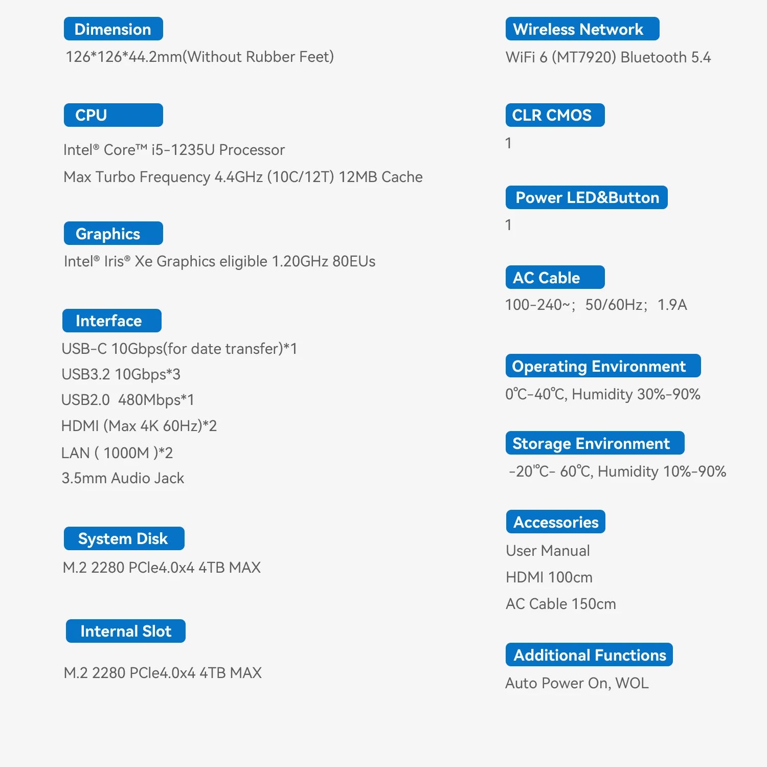 Mini PC Beelink EQi12 Intel® Core i5-1235U / Core i3-1220P