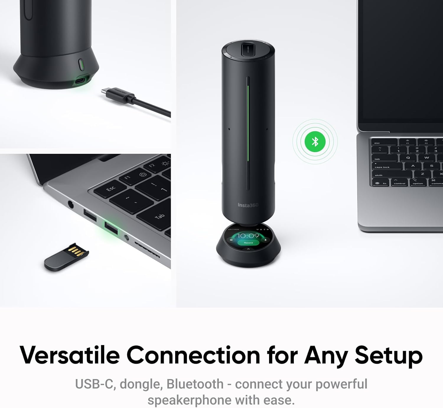 Insta360 Wave - Viva-voz com IA, Bluetooth, Gravador de Voz, 8 Microfones com Cancelamento de Ruído e Beamforming, Transcrição e Resumo por IA, Suporte a 99 Idiomas, Armazenamento de 32GB, Ideal para Reuniões, Podcasts e Transmissões ao Vivo