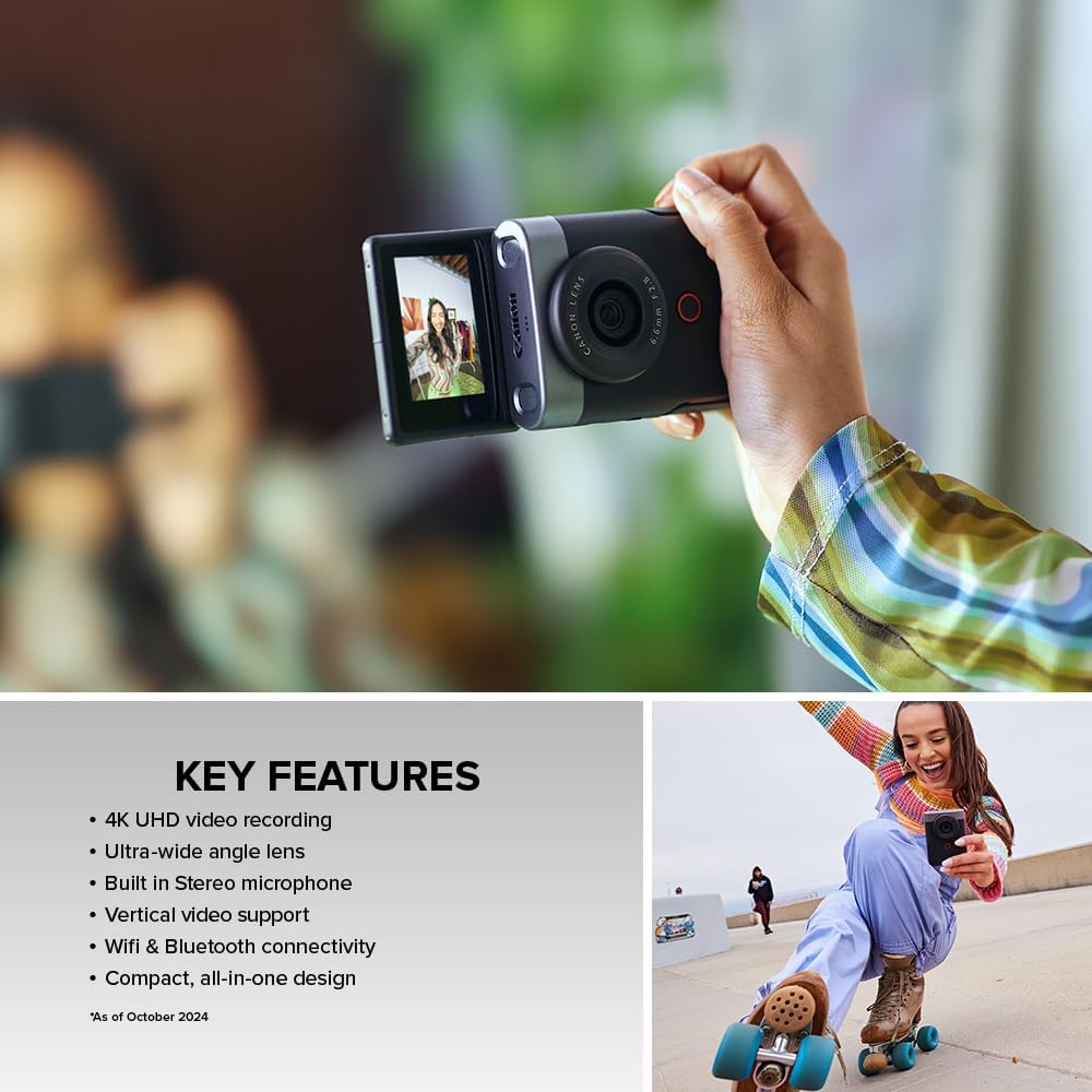 Câmera Canon PowerShot V10 para Criadores de Conteúdo – Câmera Compacta para Vlog, Lente Grande Angular Fixa de 19mm, Vídeo 4K