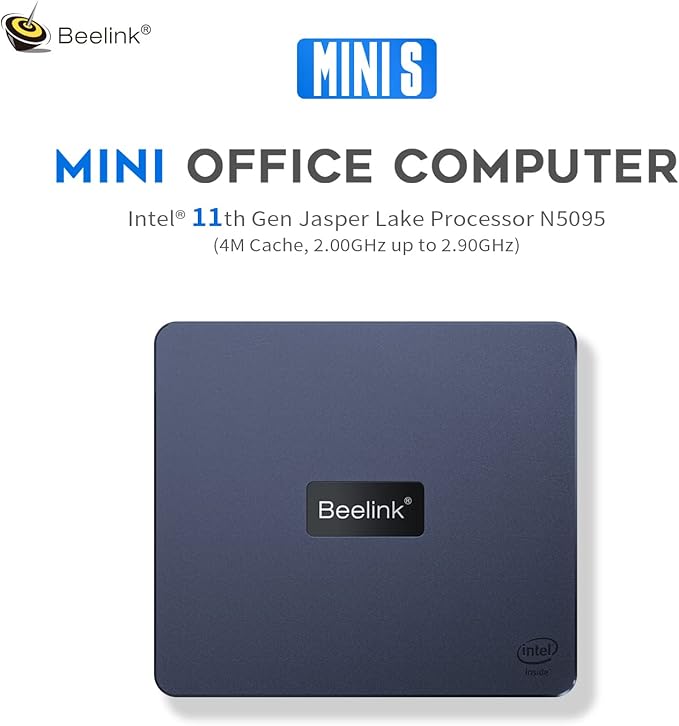 Beelink Mini PC, mini computador Mini S 11ª geração Quad-Core N5095 (até 2,9 GHz), computadores desktop 8GB DDR4 RAM 128GB/256GB SSD 4K UHD Dual HDMI/Dual WiFi/Gigabit Ethernet/HTPC/Family-NAS/BT4.0/W-11