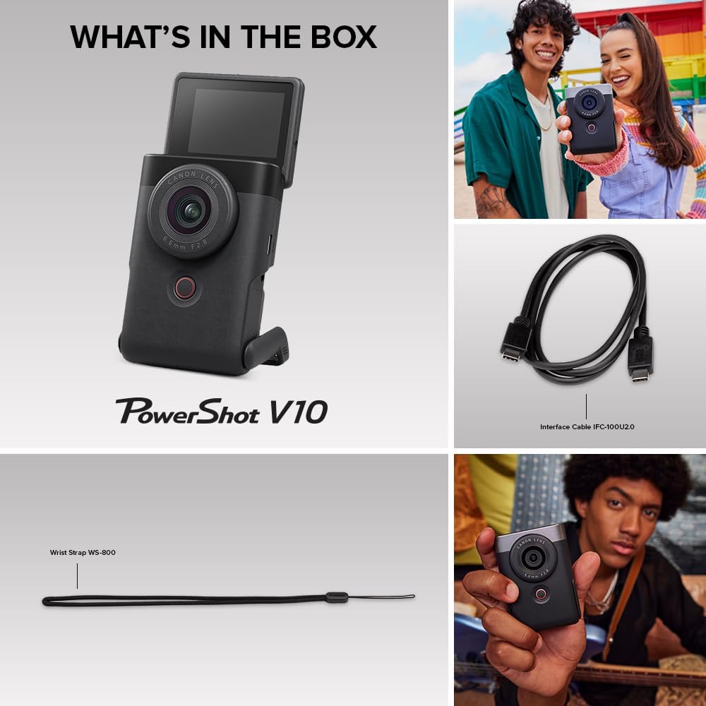Câmera Canon PowerShot V10 para Criadores de Conteúdo – Câmera Compacta para Vlog, Lente Grande Angular Fixa de 19mm, Vídeo 4K