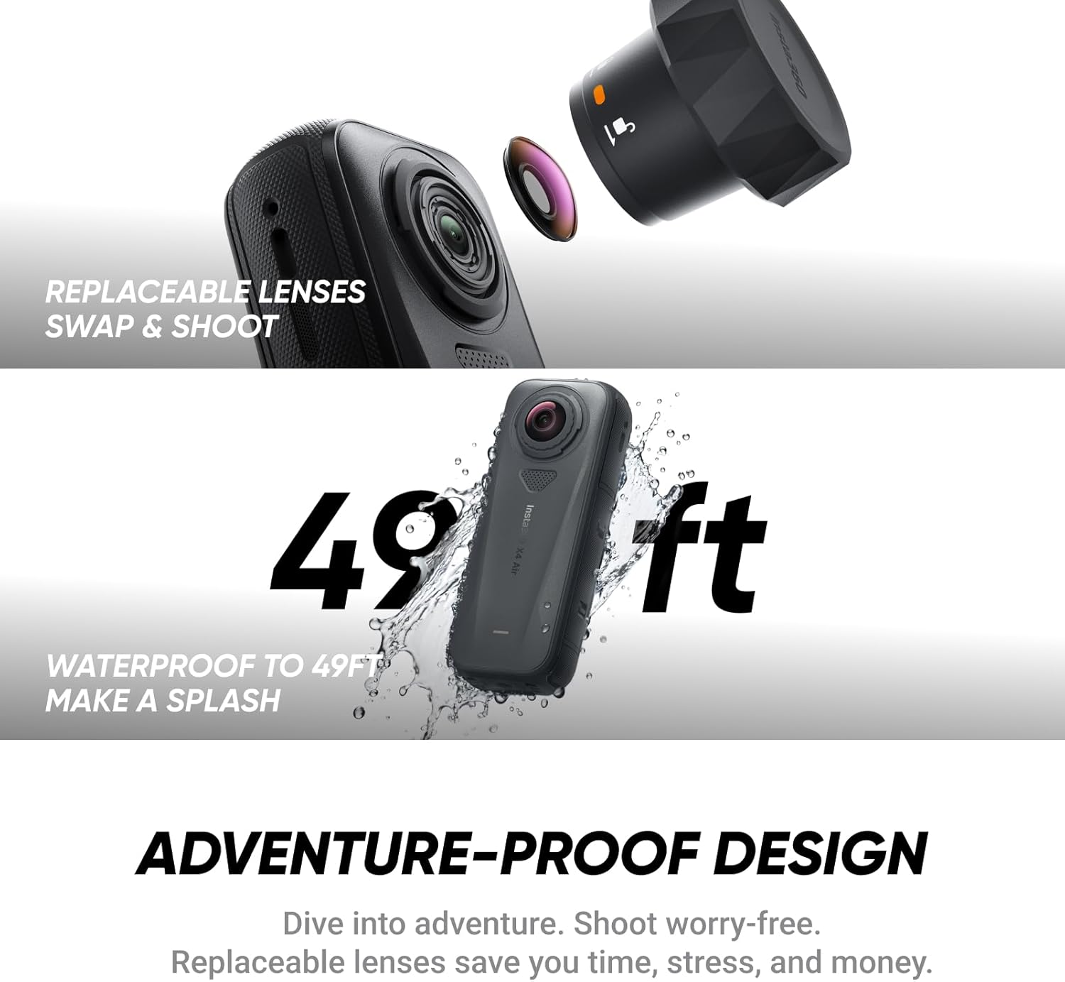Câmera Insta360 X4 Air – Leve (165 g), 8K 360°, com Efeito de Bastão Invisível, Lentes Substituíveis, Gravação “Filme Primeiro e Enquadre Depois”, Protetor de Vento Integrado, Estabilização FlowState e Aplicativo com IA Integrada