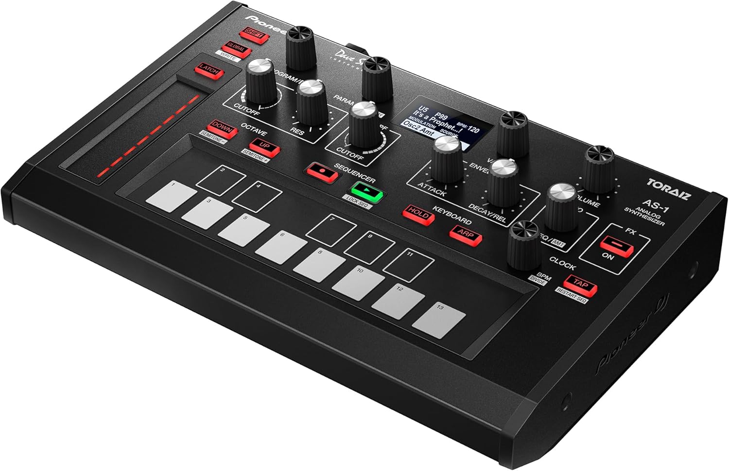 Pioneer DJ TAS-1 - Módulo sintetizador analógico monofônico com recall digital, teclado touchpad de 13 notas, controlador de fita, sequenciador e 7 efeitos onboard