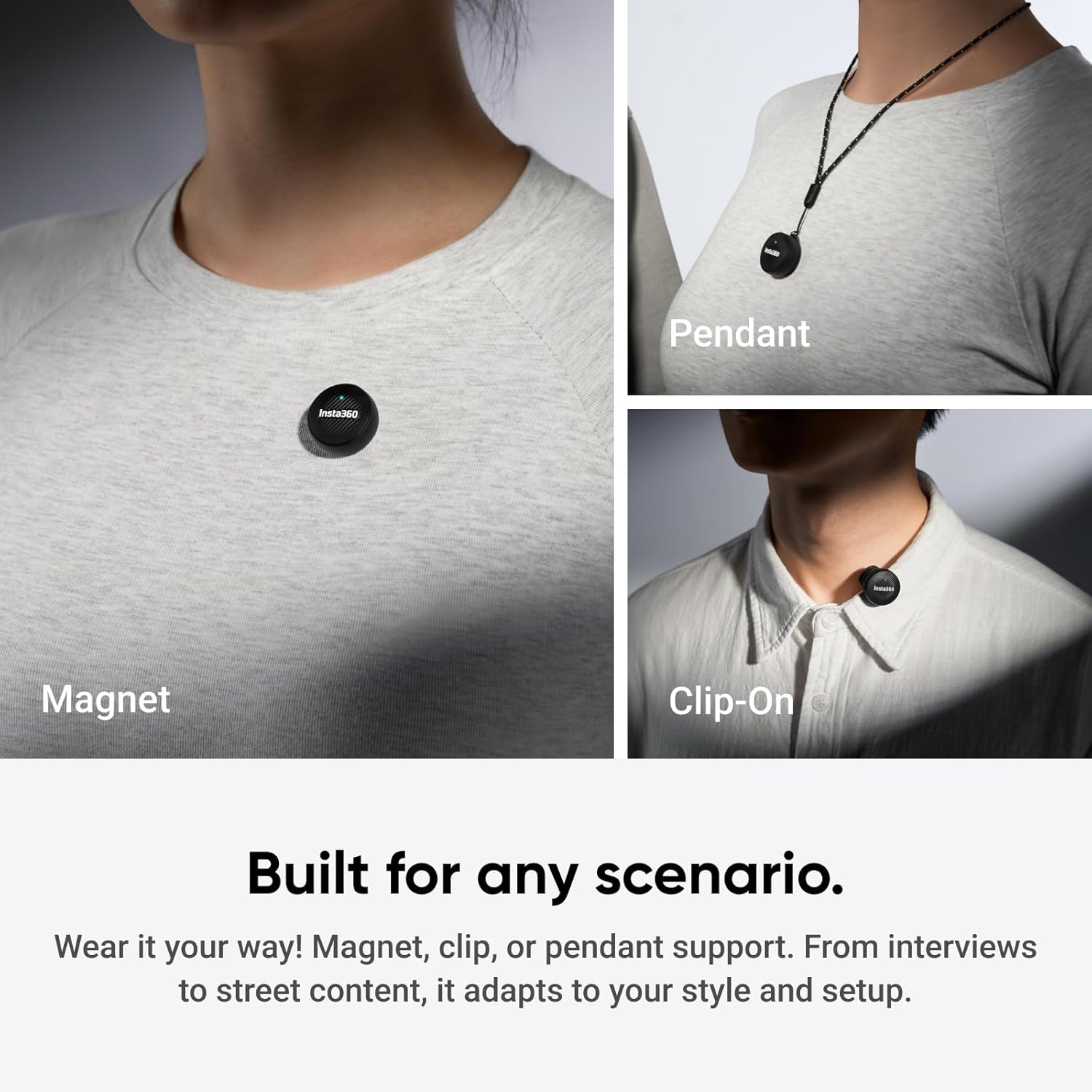 Insta360 Mic Air (1 Transmissor + 1 Receptor) – Microfone Sem Fio com Cancelamento de Ruído, Alcance de 300m, Compatível com iPhone/Android/PC/Mac via USB-C, Ideal para Vlogs e Transmissões ao Vivo