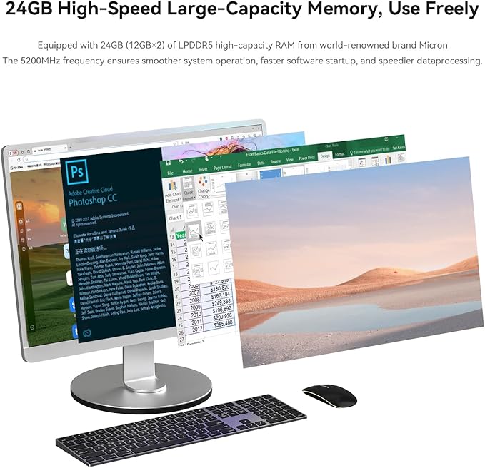 Beelink Mini PC EQI12, Intel Core i7-12650H (10C/16T, até 4,7GHz), Mini computador com 24GB LPDDR5 RAM 1TB M.2 2280 PCle 4.0x4 SSD, PSU/4K Dual Screen Display/WiFi6/BT5.2/Dual Gigabit LAN