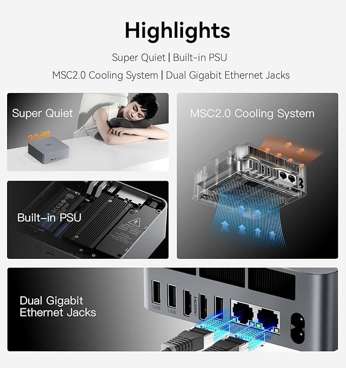 Beelink Mini PC EQR6, AMD Ryzen 5 6600H (6C/12T, até 4,5GHz), mini computador com SSD NVMe de 16 GB DDR5/500 GB, suporta tela dupla 4K/WiFi6/BT5.2/USB3.2/LAN Gigabit dupla