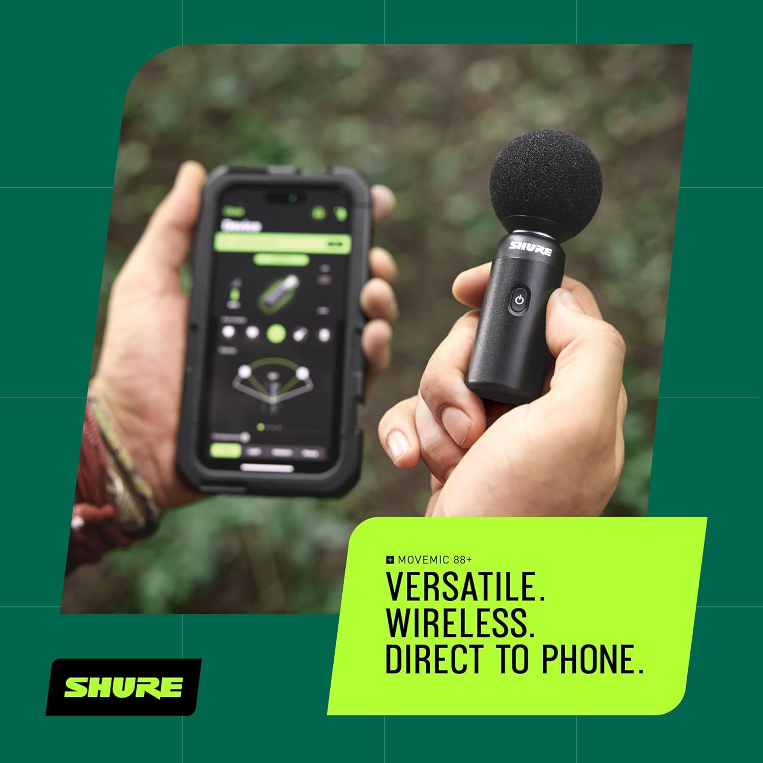 Microfone sem fio Shure MoveMic 88+ - Gravador de áudio profissional para entrevistas em filme/campo, microfone estéreo com 4 padrões polares | Compatível com iOS/Android (MV88+W-Z7)
