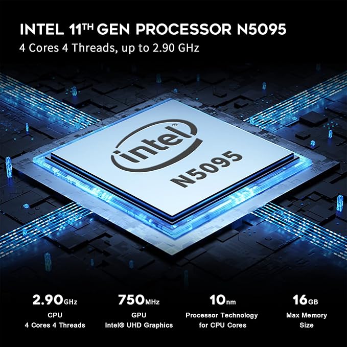 Beelink Mini PC, mini computador Mini S 11ª geração Quad-Core N5095 (até 2,9 GHz), computadores desktop 8GB DDR4 RAM 128GB/256GB SSD 4K UHD Dual HDMI/Dual WiFi/Gigabit Ethernet/HTPC/Family-NAS/BT4.0/W-11
