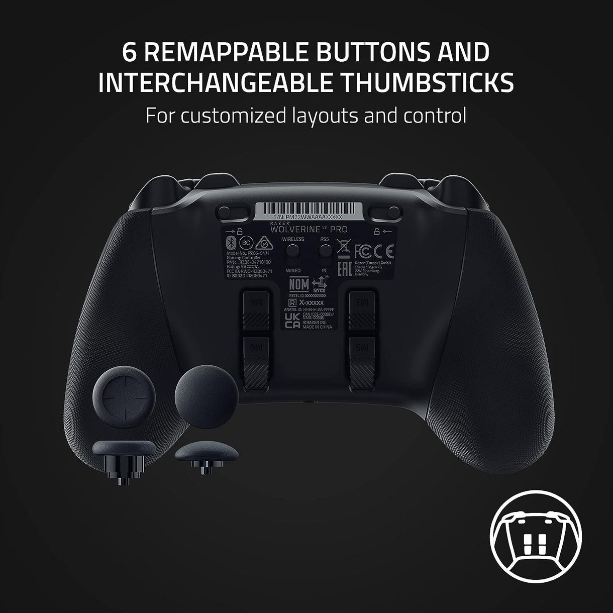 Razer Wolverine V2 Pro (licenciado para PlayStation) Controle de jogos profissional sem fio para consoles PS5 e PC, botões de ação táteis mecânicos, D-Pad de 8 vias - Preto