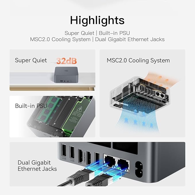 Beelink Mini PC SER5, AMD Ryzen 5 5560U (6C/12T, até 4,0 GHz), 16G DDR4 RAM/500GB M.2 2280 NVMe SSD Mini computador, suporta tela tripla (HDMI+DP+Tipo-C)/4K@60Hz/WiFi 6/BT5.2