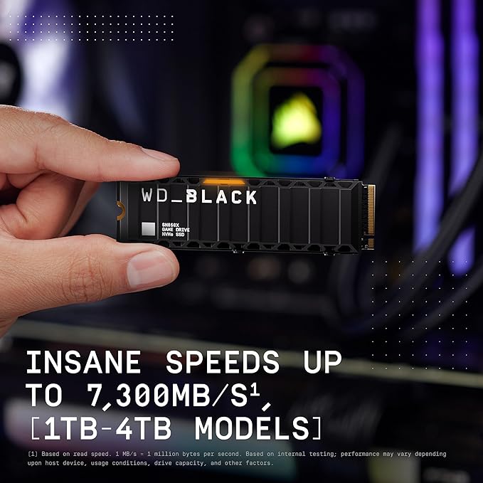 WD_BLACK Unidade interna de estado sólido para jogos SN850X NVMe de 4 TB com dissipador de calor - Funciona com PlayStation 5, PCIe Gen4, M.2 2280, até 7.300 MB/s - WDS400T2XHE