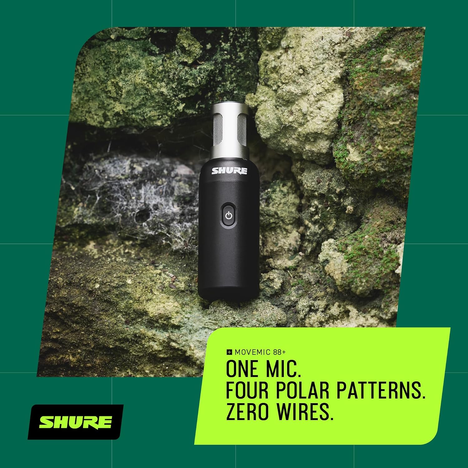 Microfone sem fio Shure MoveMic 88+ - Gravador de áudio profissional para entrevistas em filme/campo, microfone estéreo com 4 padrões polares | Compatível com iOS/Android (MV88+W-Z7)
