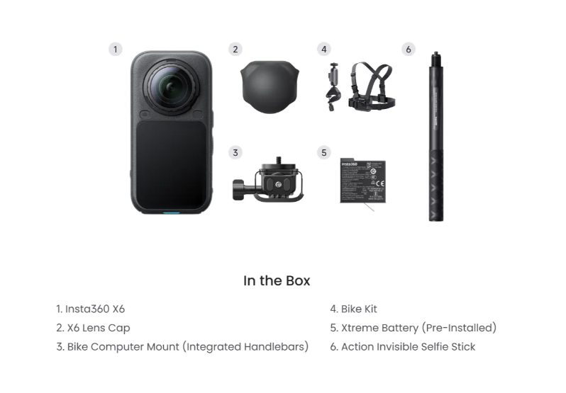 Câmera de Ação 360° Insta360 X6 – 8K, Sensor 1/1.1", 120MP, À Prova d'Água até 20m