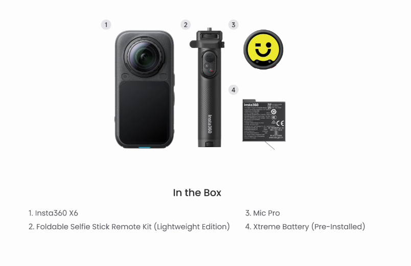 Câmera de Ação 360° Insta360 X6 – 8K, Sensor 1/1.1", 120MP, À Prova d'Água até 20m