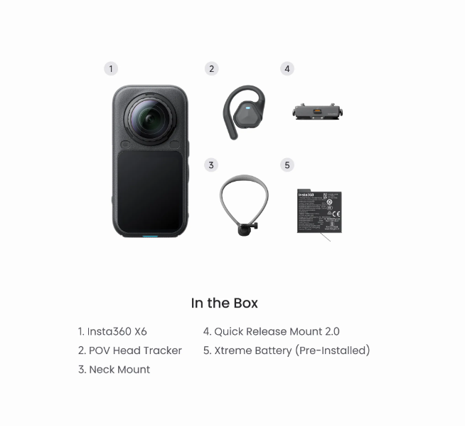Câmera de Ação 360° Insta360 X6 – 8K, Sensor 1/1.1", 120MP, À Prova d'Água até 20m