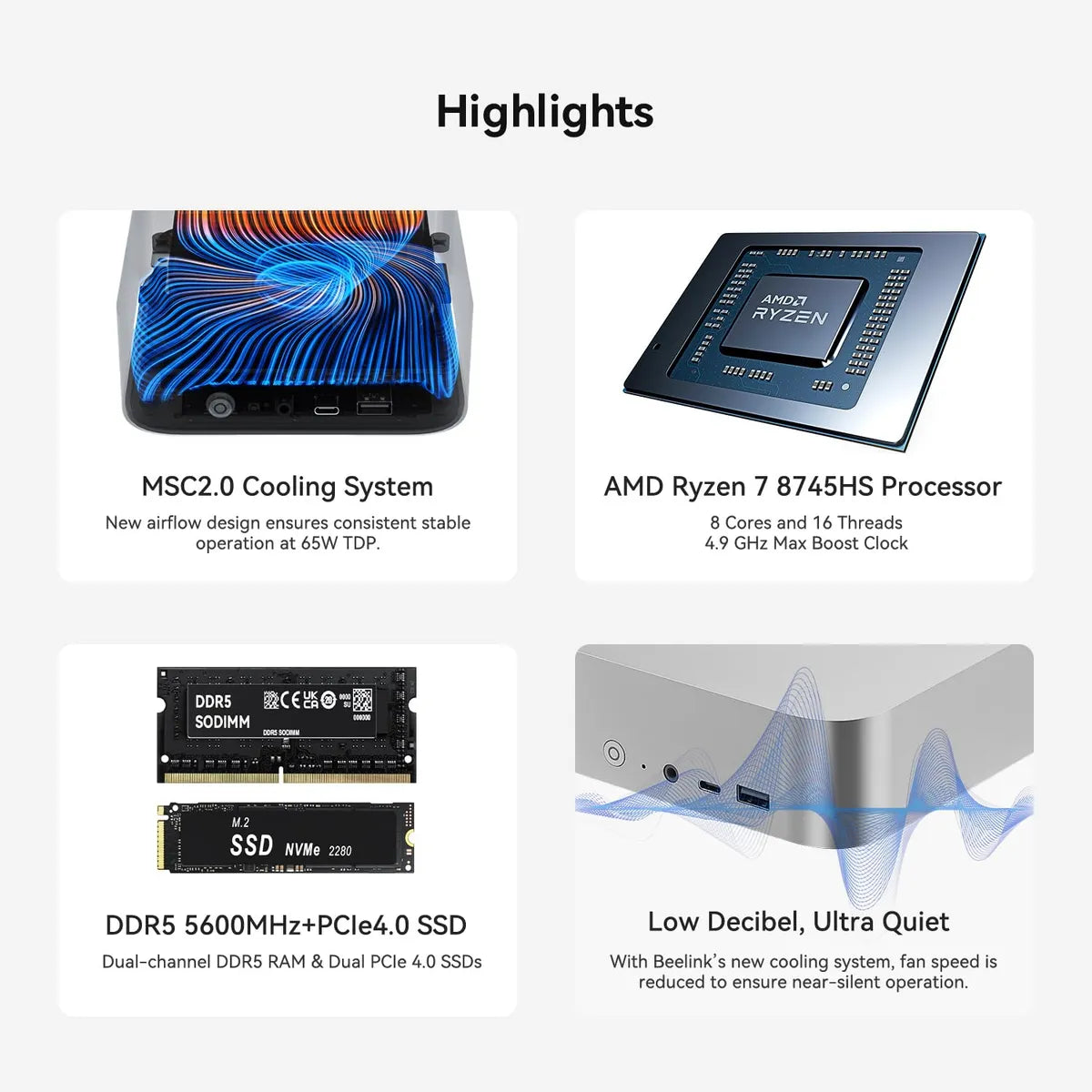 Mini Pc Beelink SER8 AMD Ryzen 7 8745HS 32GB + 1TB