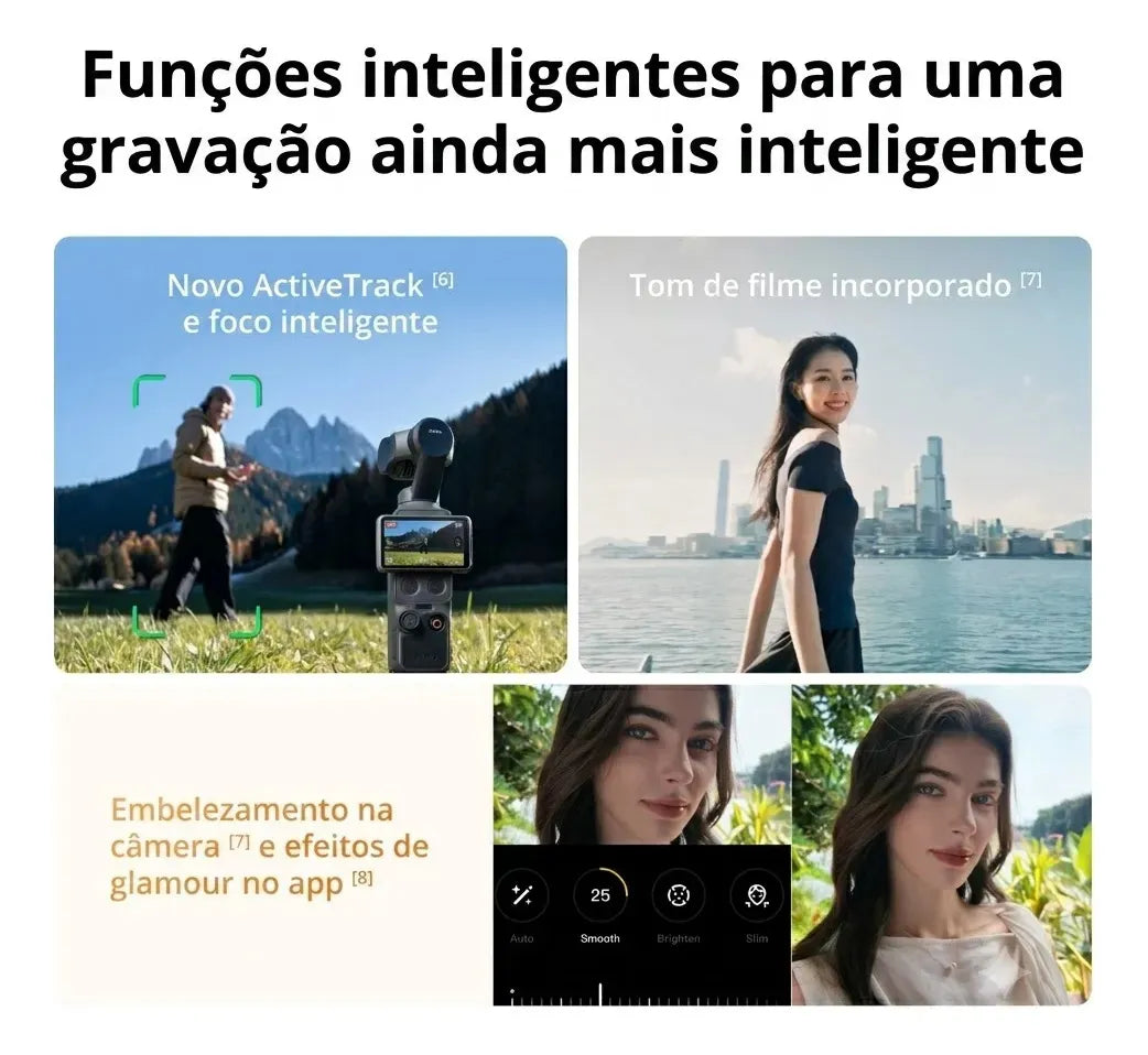 Câmera DJI Osmo Pocket 4 — Sensor CMOS 1", Vídeo 4K/240fps, Estabilização 3 Eixos, Tela Touch Giratória, 107GB Interno
