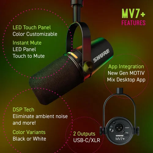 Microfone Shure MV7+ USB Cor Preta