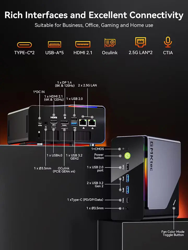 Mini PC profissional e para IA GMKtec K12 - AMD Ryzen™ 7 H 255