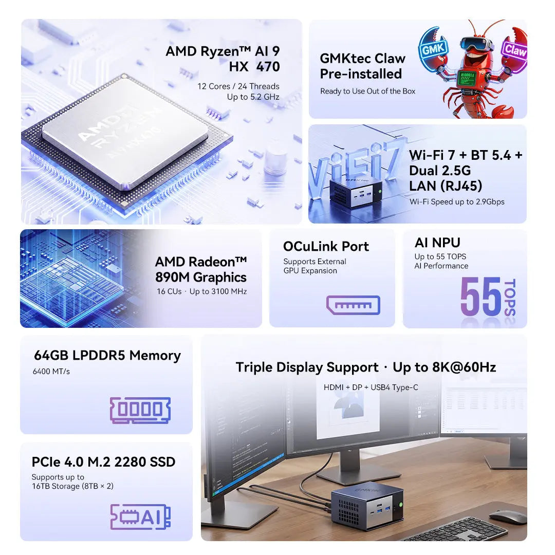 Mini PC para IA GMKtec EVO-X1 Pro - AMD Ryzen™ AI 9 HX 470
