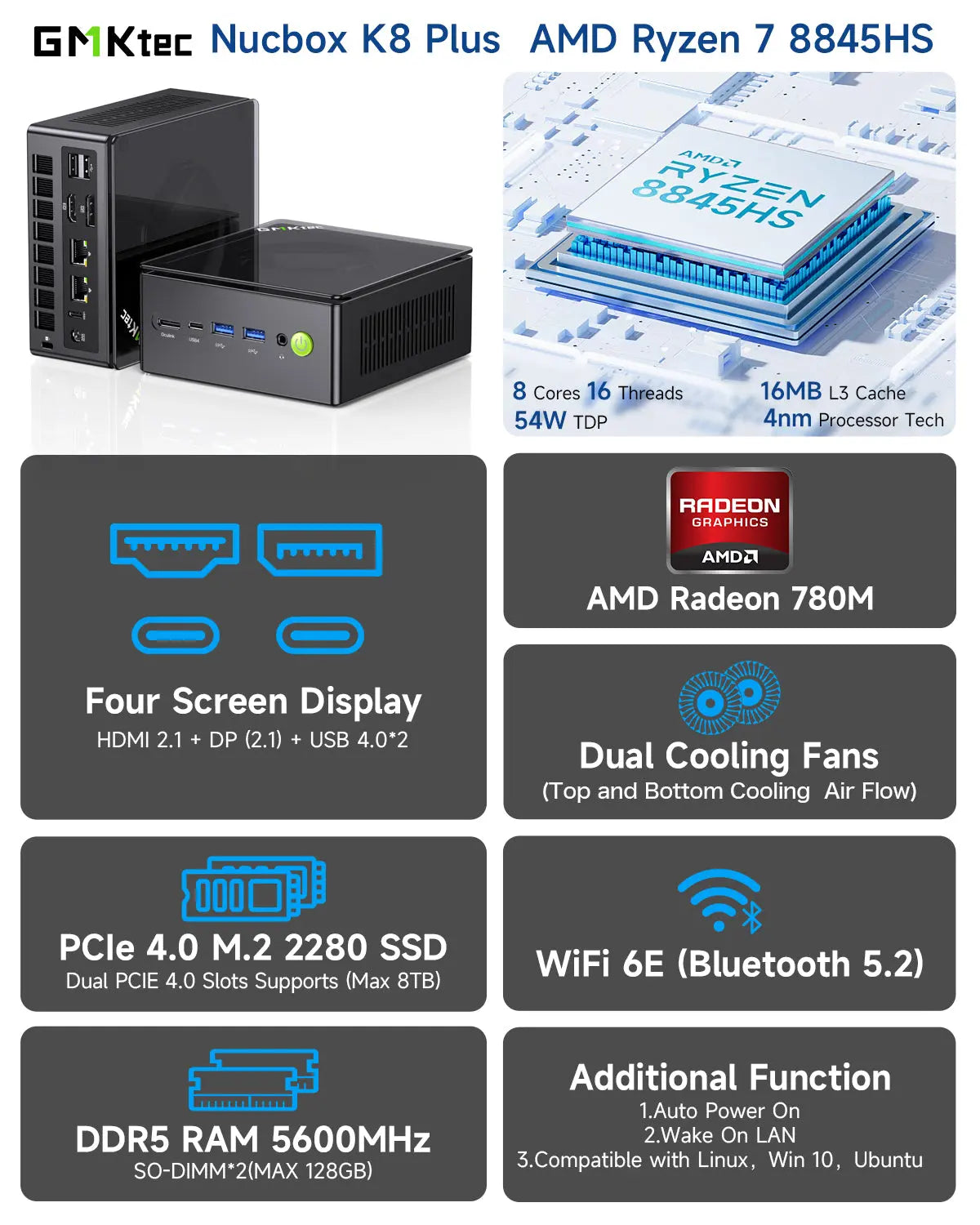 GMKtec K8 Plus Mini PC AMD Ryzen™ 7 8845HS