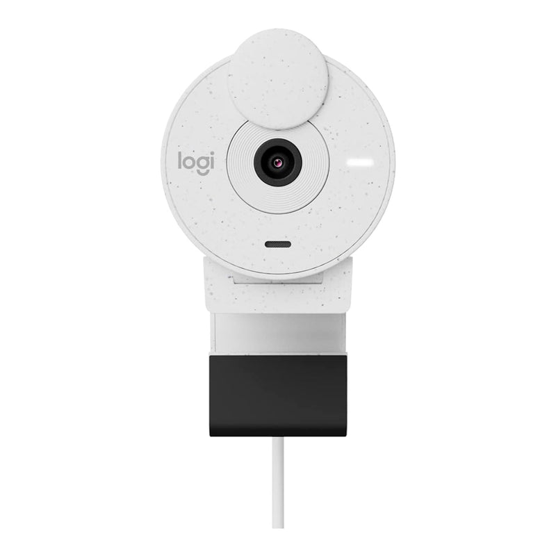 Webcam Full HD Logitech Brio 300 com Microfone com Redução de Ruído, Proteção de Privacidade, Correção Automática de Luz e Conexão USB-C- Branco