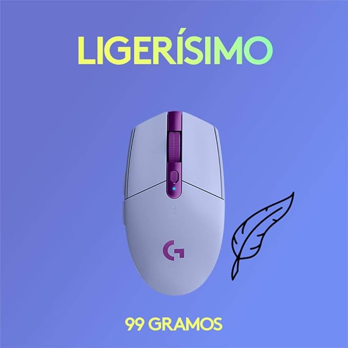 Mouse Gamer Sem Fio Logitech G305 LIGHTSPEED com 6 Botões Programáveis e Até 12.000 DPI - Lilás