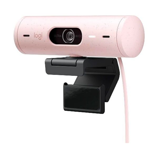 Webcam Full HD Logitech Brio 500 com Microfones Duplos com Redução de Ruídos, Proteção de Privacidade, Correção de Luz e Enquadramento Automático - Rosa