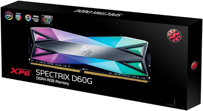 XPG Kit de memória de desktop DDR4 D60G RGB 16GB (2x8GB) 3600MHz PC4-28800 CL18-20-20 U-DIMM 288 pinos, cinza (AX4U36008G18A-DT60)