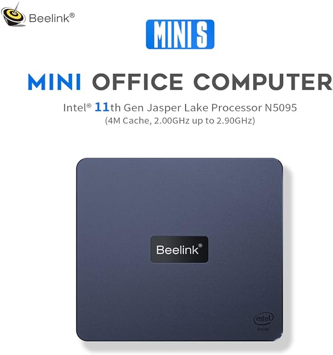 Mini PC, Beelink Mini S Intel 11ª geração 4 cores N5095, Mini computador desktop 16GB DDR4 RAM 500GB SSD, Windows 11 Pro Mini computador Dual HDMI 4K UHD/Gigabit Ethernet/Dual WiFi/BT/VESA