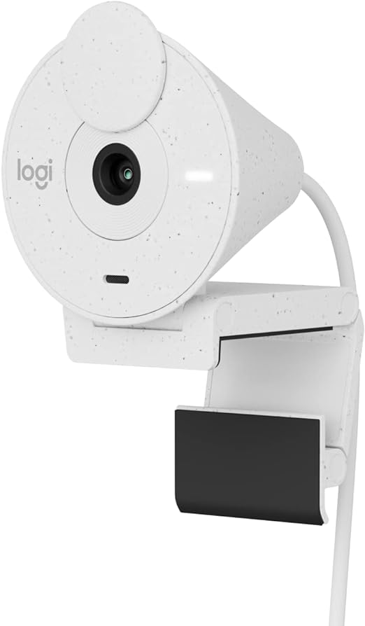 Webcam Full HD Logitech Brio 300 com Microfone com Redução de Ruído, Proteção de Privacidade, Correção Automática de Luz e Conexão USB-C- Branco