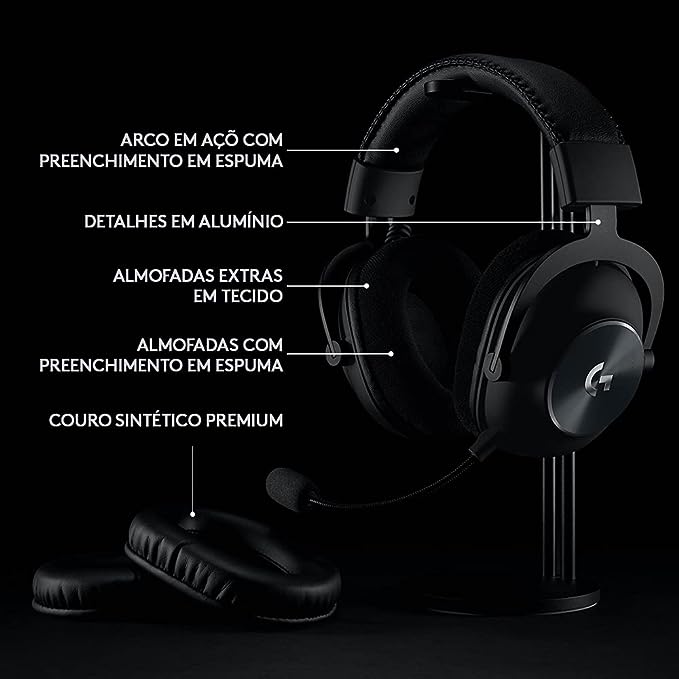 Headset Gamer Sem Fio 7.1 Logitech G PRO X Wireless LIGHTSPEED com Dolby Surround, preto, Supra Auricular