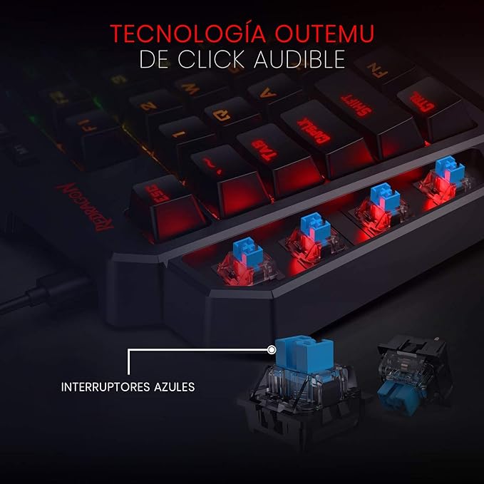 Teclado Mecânico Gamer Redragon One Hand RGB Chroma Switch Outemu Blue MK II - DITI K585RGB