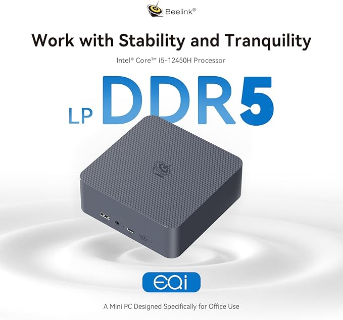 Beelink Mini PC EQi12, Intel Core i5 12450H (8C/12T, até 4,4GHz), 24GB LPDDR5 5200MHz 500GB, 1TB PCle4.0 SSD, Mini Computador Dual HDMI Display 4K, Dual Gigabit LAN, WiFi6/BT5.2/Micro PC