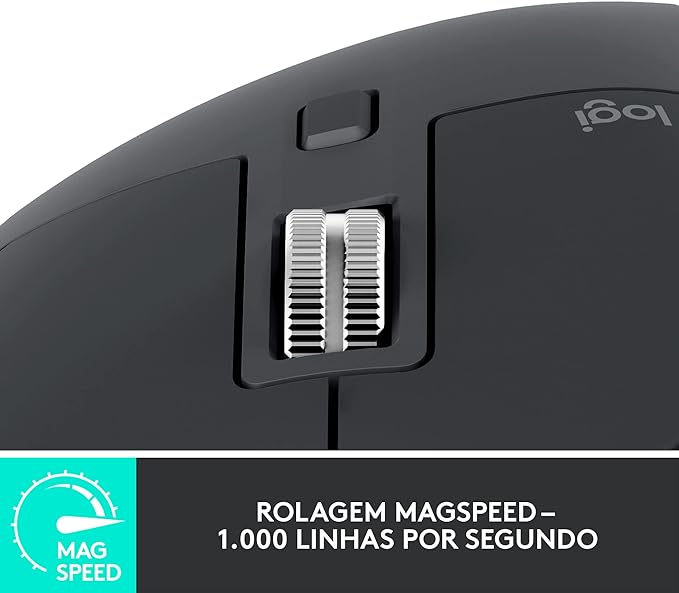 Mouse Logitech MX Master 3S sem fio, com Sensor Darkfield para Uso em Qualquer Superfície, Design Ergonômico, Clique Silencioso, Conexão USB ou Bluetooth - Grafite