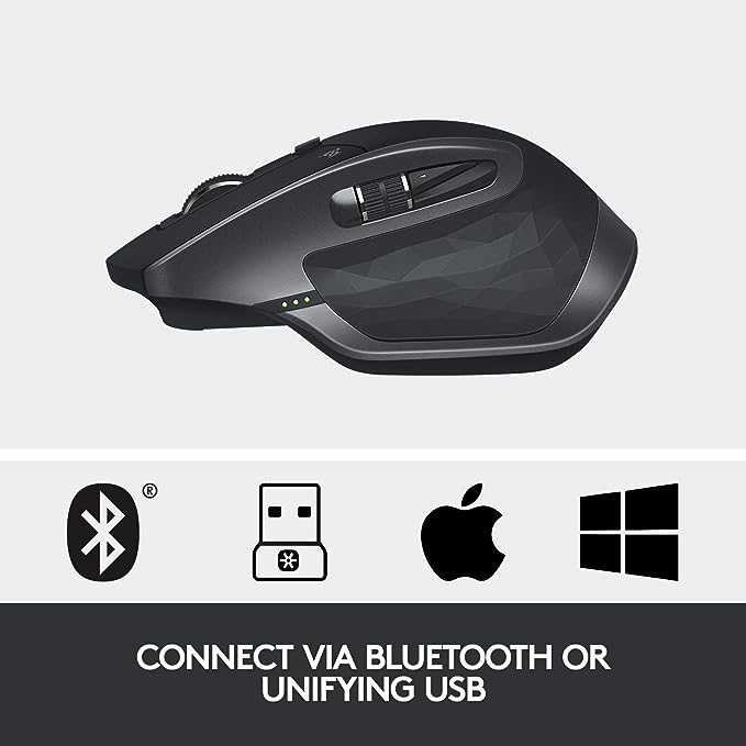 Mouse sem Fio MX Master 2S com Tecnologia FLOW para Controle Multi-Computador e Compartilhamento de Arquivos, Conexão por Nanoreceptor USB Unifying ou Bluetooth com Easy-Switch, Logitech, Mouses