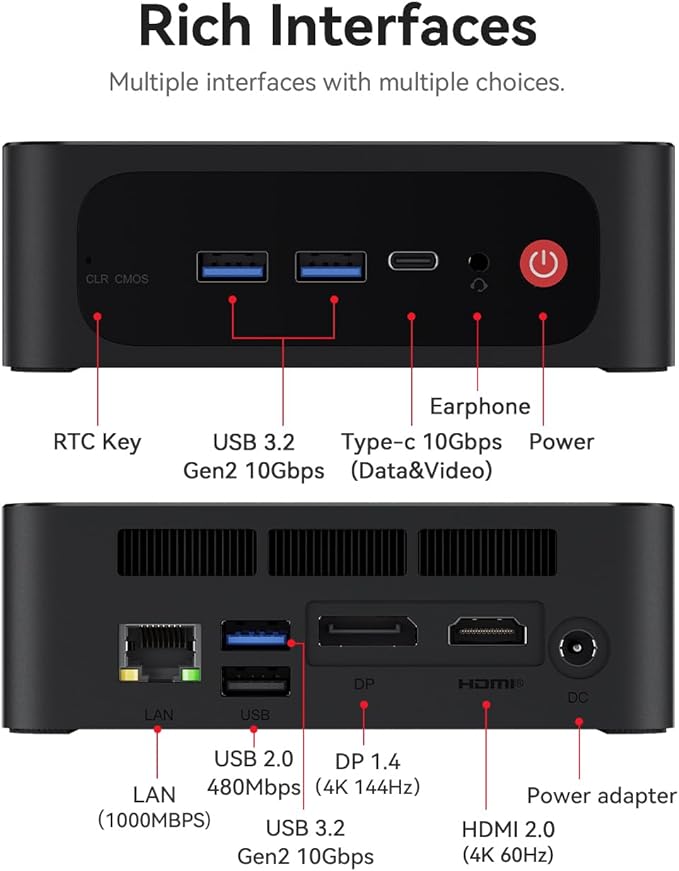 Beelink Mini PC SER5 MAX, Processador AMD Ryzen 7 5800H, Mini Computador com 16G DDR4 RAM/500GB M.2 NVMe 2280 SSD, 4K FPS/Tela Tripla/WiFi 6/BT5.2/Suporta Ligação Automática