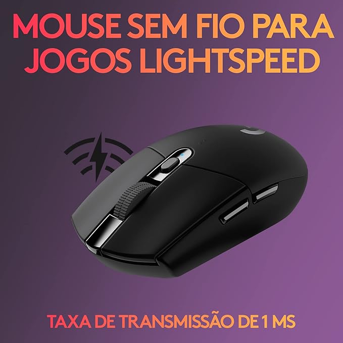 Mouse Gamer Sem Fio Logitech G305 LIGHTSPEED com 6 Botões Programáveis e Até 12.000 DPI - Preto