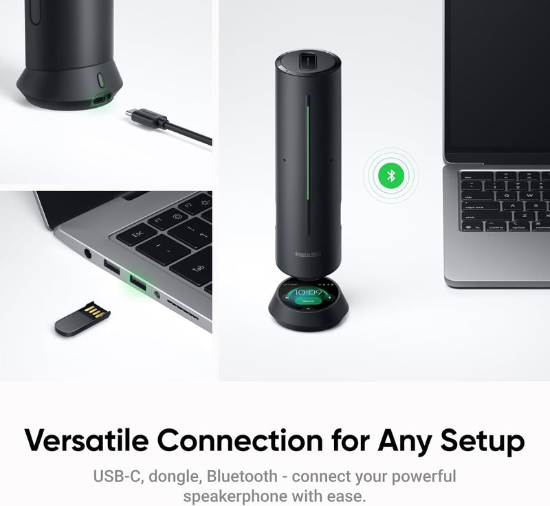 Insta360 WaveLink Bundle – Viva-voz com IA, Bluetooth, Gravador de Voz, 8 Microfones com Cancelamento de Ruído e Beamforming, Transcrição e Resumo por IA, Suporte a 99 Idiomas, Armazenamento de 32GB, Ideal para Reuniões e Podcasts