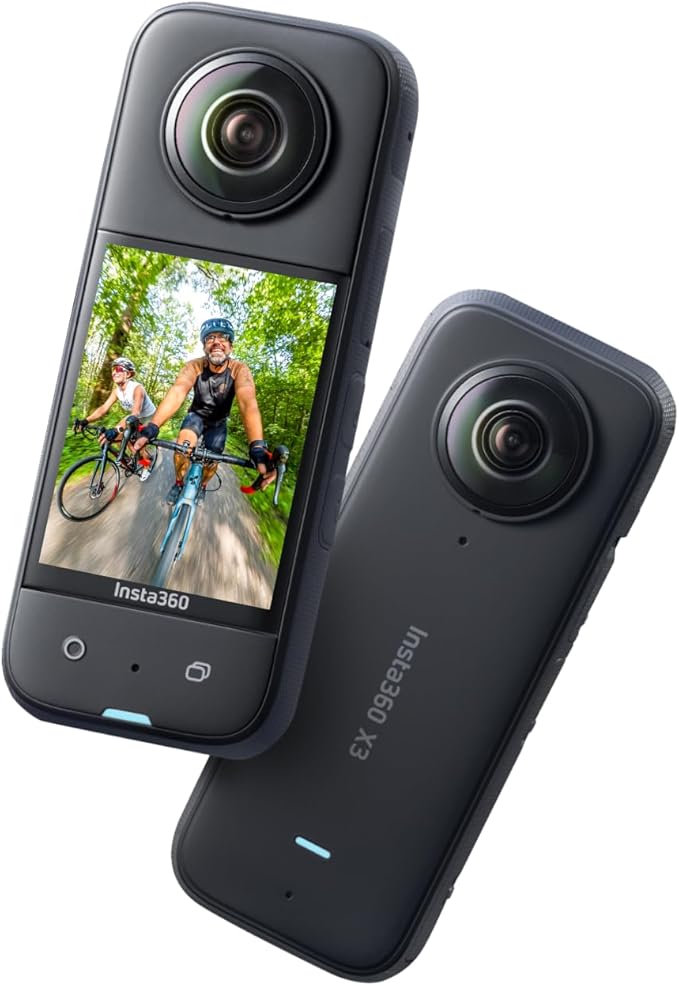Insta360 X3 - Câmara de ação 360 resistente à água, sensor de 1/2", 5,7 K 360, fotos 72 MP, estabilização, ecrã táctil de 2,29 , edição por IA, Live Streaming, webcam, controlo por voz Preto
