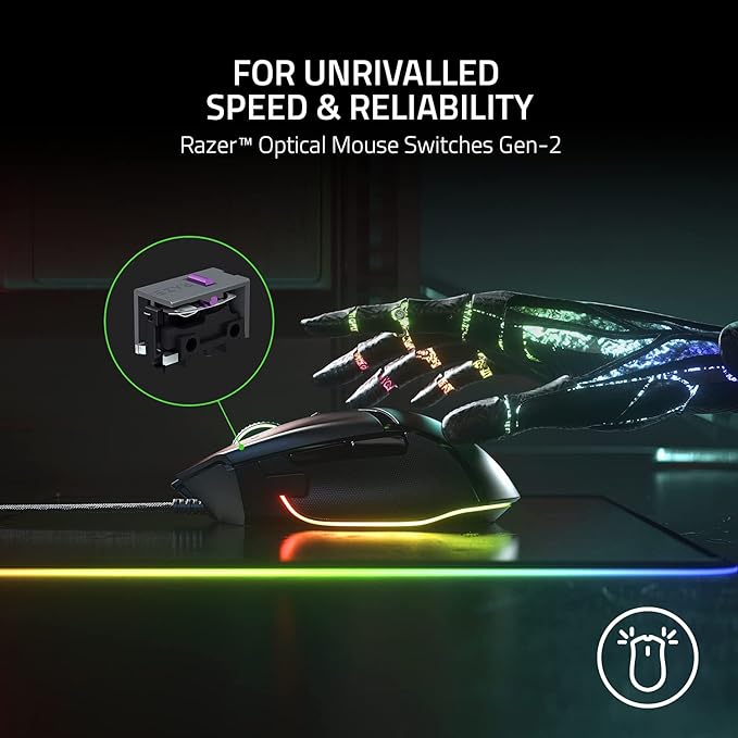 Mouse gamer ergonômico e personalizável Razer Basilisk V3, iluminação Chroma RGB, sensor óptico de 26K DPI, Classic Black