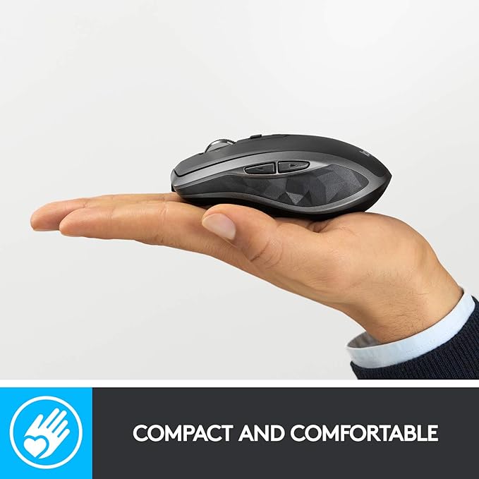 Logitech Mouse sem fio MX Anywhere 2S para uso em qualquer superfície, rolagem hiperrápida, recarregável, controla até 3 computadores e laptops Apple Mac e Windows (Bluetooth ou USB), grafite