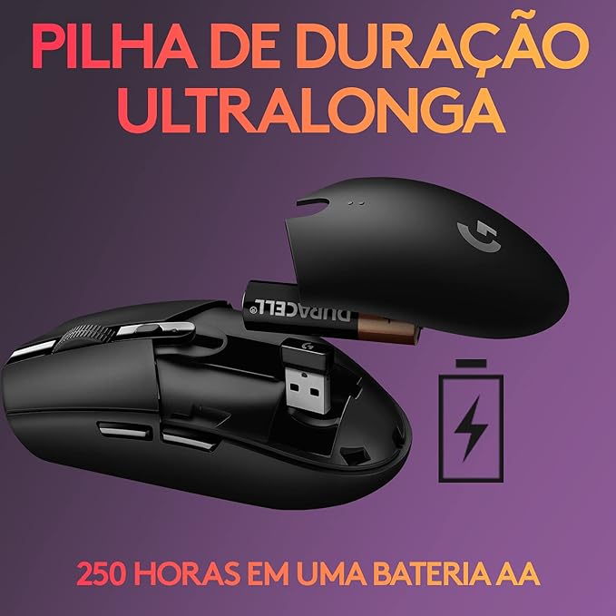 Mouse Gamer Sem Fio Logitech G305 LIGHTSPEED com 6 Botões Programáveis e Até 12.000 DPI - Preto