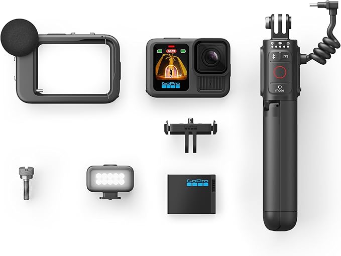 GoPro HERO13 Black Creator Edition – Inclui HERO13 Black, Volta (cabo de bateria, tripé, controle remoto), Media Mod, Light Mod, bateria Enduro, suporte de trava magnética e estojo de transporte