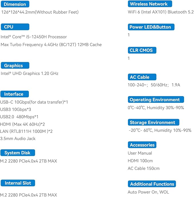 Beelink Mini PC EQi12, Intel Core i5 12450H (8C/12T, até 4,4GHz), 24GB LPDDR5 5200MHz 500GB, 1TB PCle4.0 SSD, Mini Computador Dual HDMI Display 4K, Dual Gigabit LAN, WiFi6/BT5.2/Micro PC