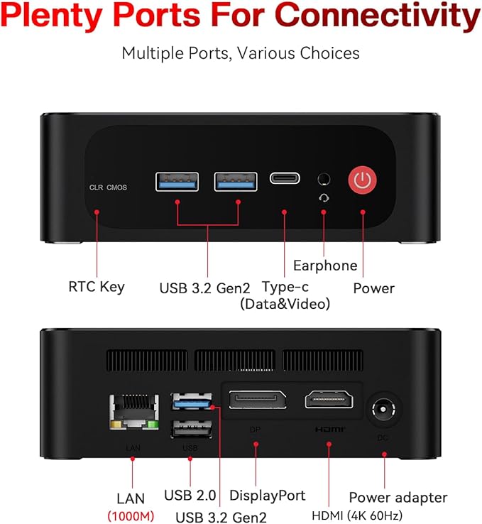 Beelink Mini PC SER5 PRO, AMD Ryzen 7 5850U (até 4,4 GHz, 8C/16T), mini computador com SSD NVMe DDR4/500GB de 32GB, suporta tela tripla (HDMI+DP+Tipo-C), WiFi6, BT5.2, Tipo-C, Gigabit LAN