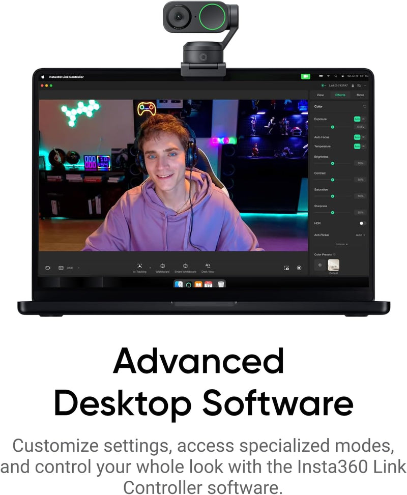 Insta360 Link 2 - Webcam PTZ 4K para PC/Mac, sensor de 1/5.1 cm, rastreamento de IA, HDR, microfone com cancelamento de ruído AI, controle de gestos para streaming, chamadas de vídeo, jogos, funciona
