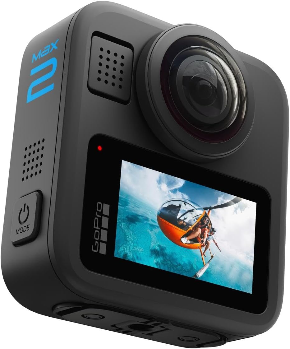 GoPro MAX2 - Câmera de Ação 360° à Prova d'água, Vídeos em 8K de Verdade, Fotos 360° de 29MP, Lentes fáceis de substituir, 6 Microfones, Bastão invisível, GPS, Estabilização MAX HyperSmooth
