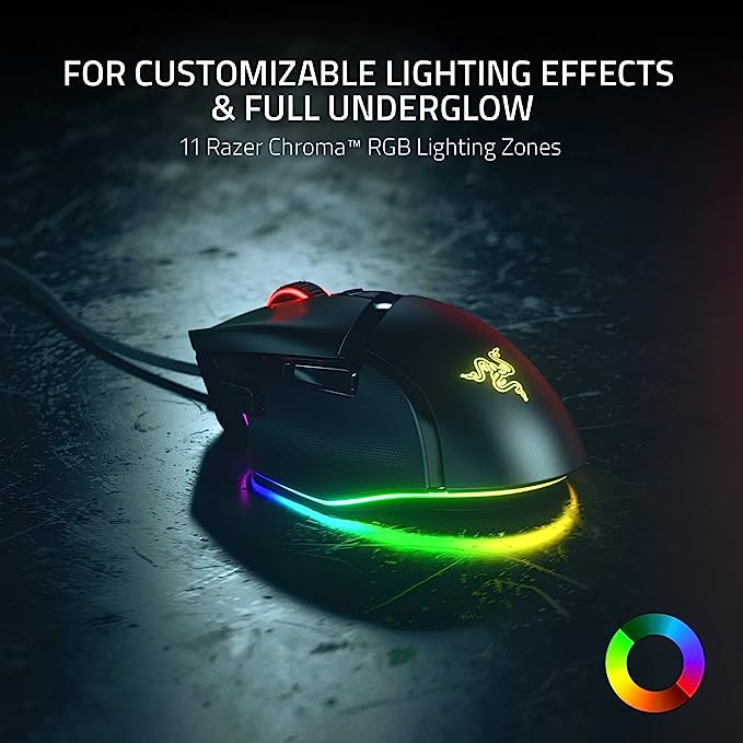 Mouse gamer ergonômico e personalizável Razer Basilisk V3, iluminação Chroma RGB, sensor óptico de 26K DPI, Classic Black