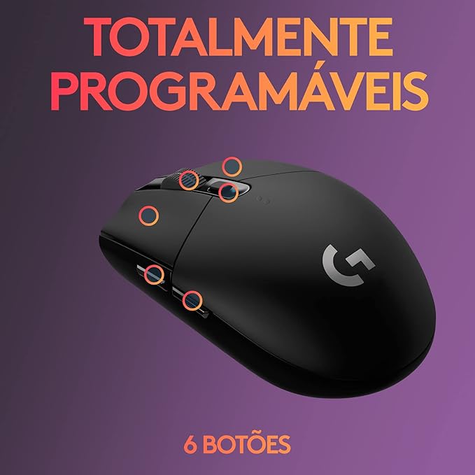 Mouse Gamer Sem Fio Logitech G305 LIGHTSPEED com 6 Botões Programáveis e Até 12.000 DPI - Preto